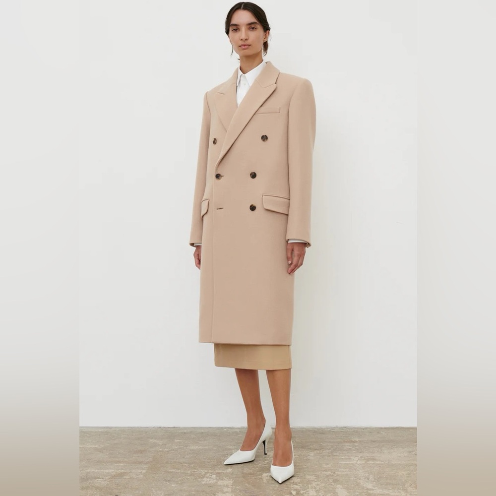 Wardrobe NYC Classic Double-Breasted Wool Coat in Khaki - NWT